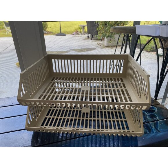 Desk Organizer Paper Tray Office Storage 2 Tier Plastic Beige Retro - Picture 1 of 6